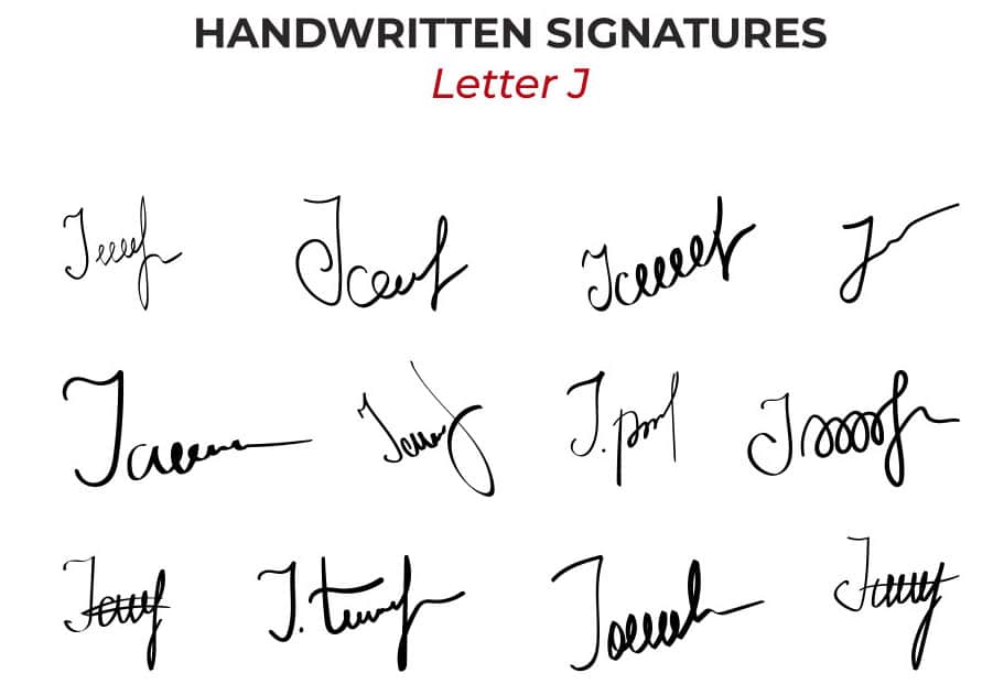 Handwritten autographs set with letter j