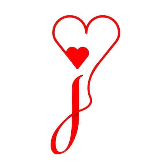 J letter script heart line autograph