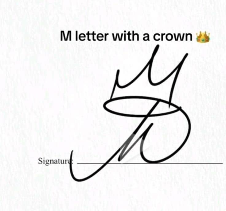 Letter M signature with a crown