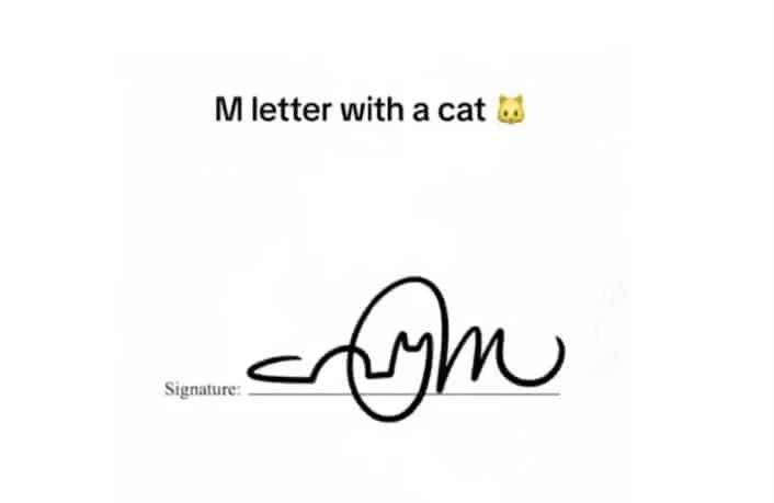M name signature with cat