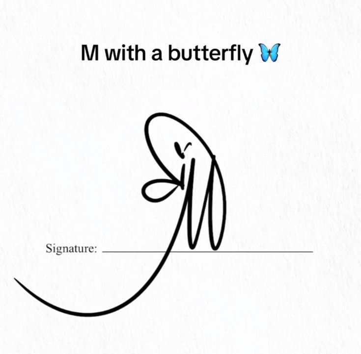 M signature with a butterfly