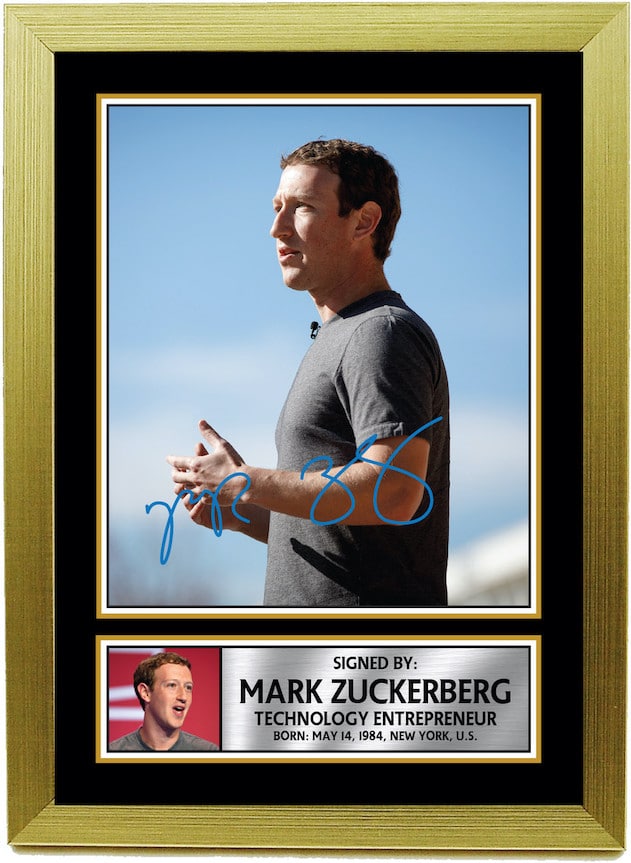 Mark Zuckerberg Famous Businessmen Autographed Poster Print Photo Signature Gift