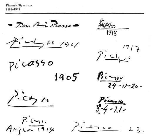 Authentic Picasso Signature Samples